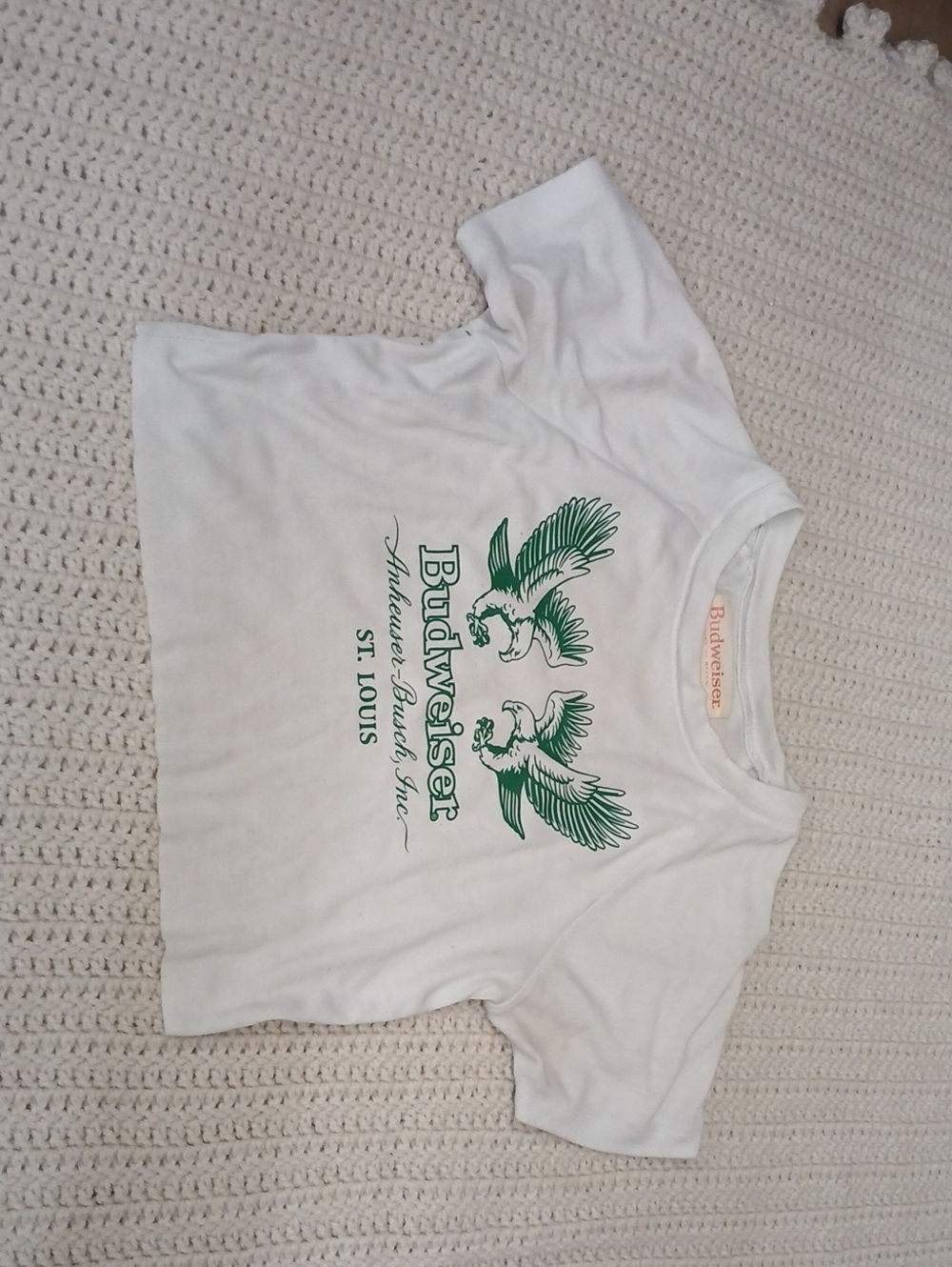 Budweiser White Kids Short Sleeve Tee with Green Eagle Graphic